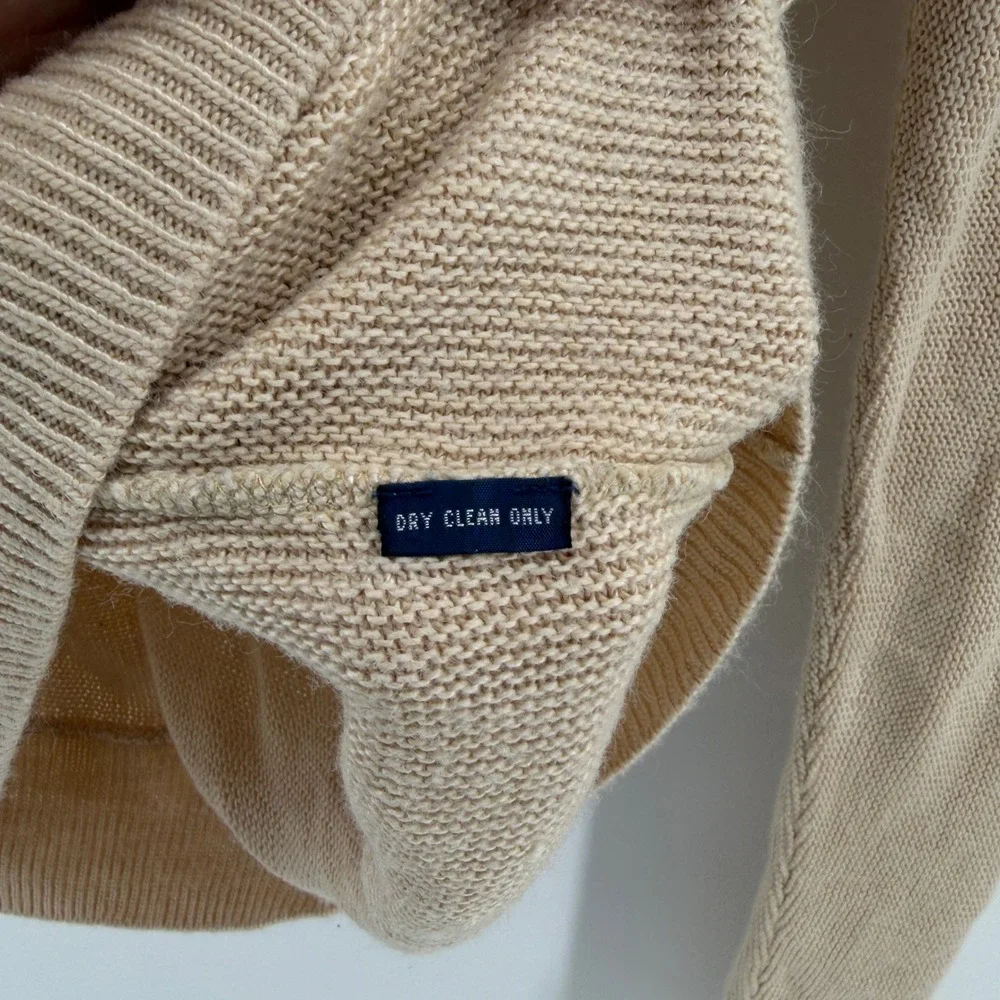 VTG Polo Ralph Lauren Mens XXL Beige 100% Silk V-Neck Sweater Italian Yarn Tan